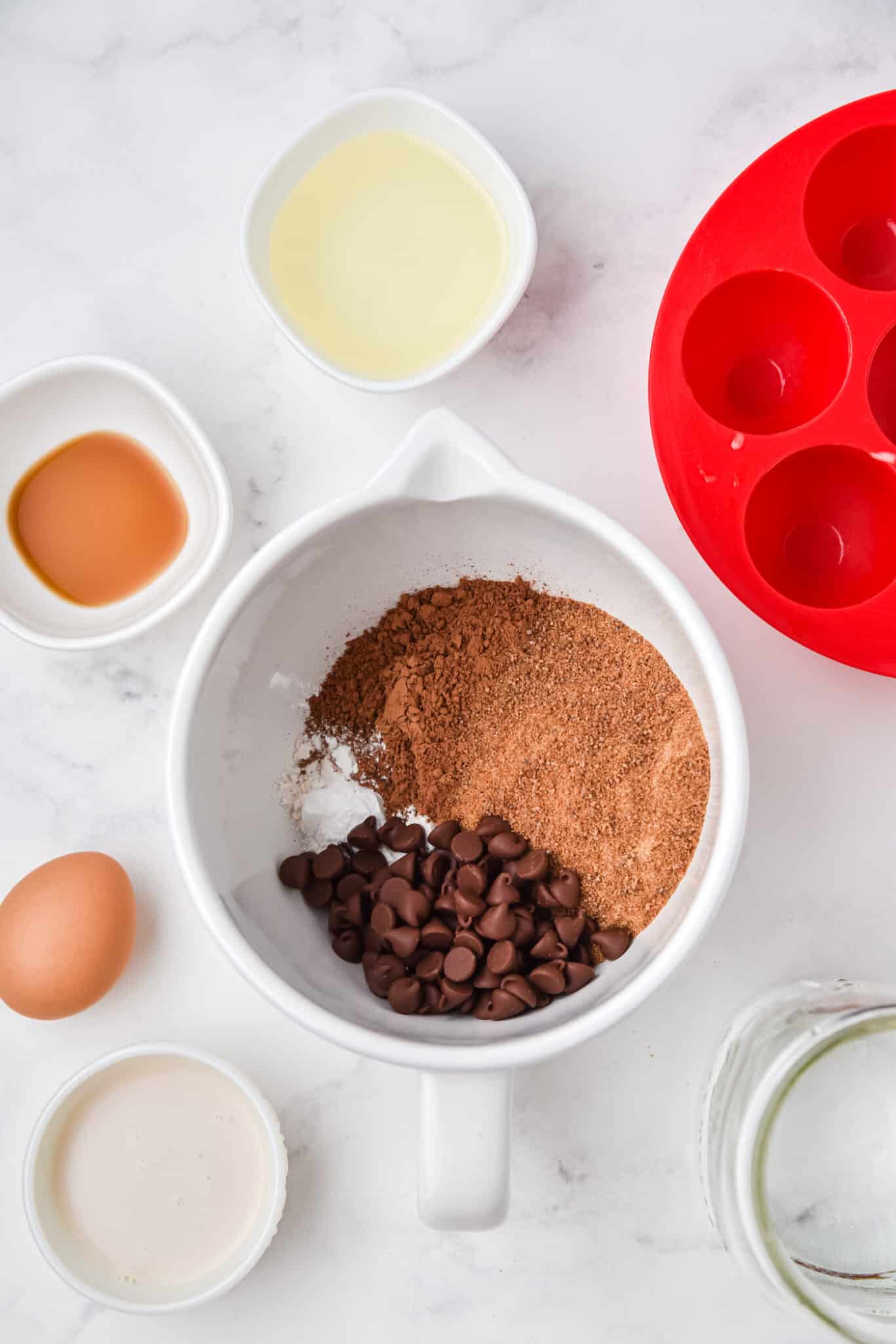 ingredients for instant pot brownie bites in bowl.