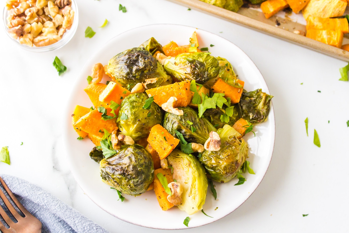 Roasted Brussels sprouts and Sweet Potatoes