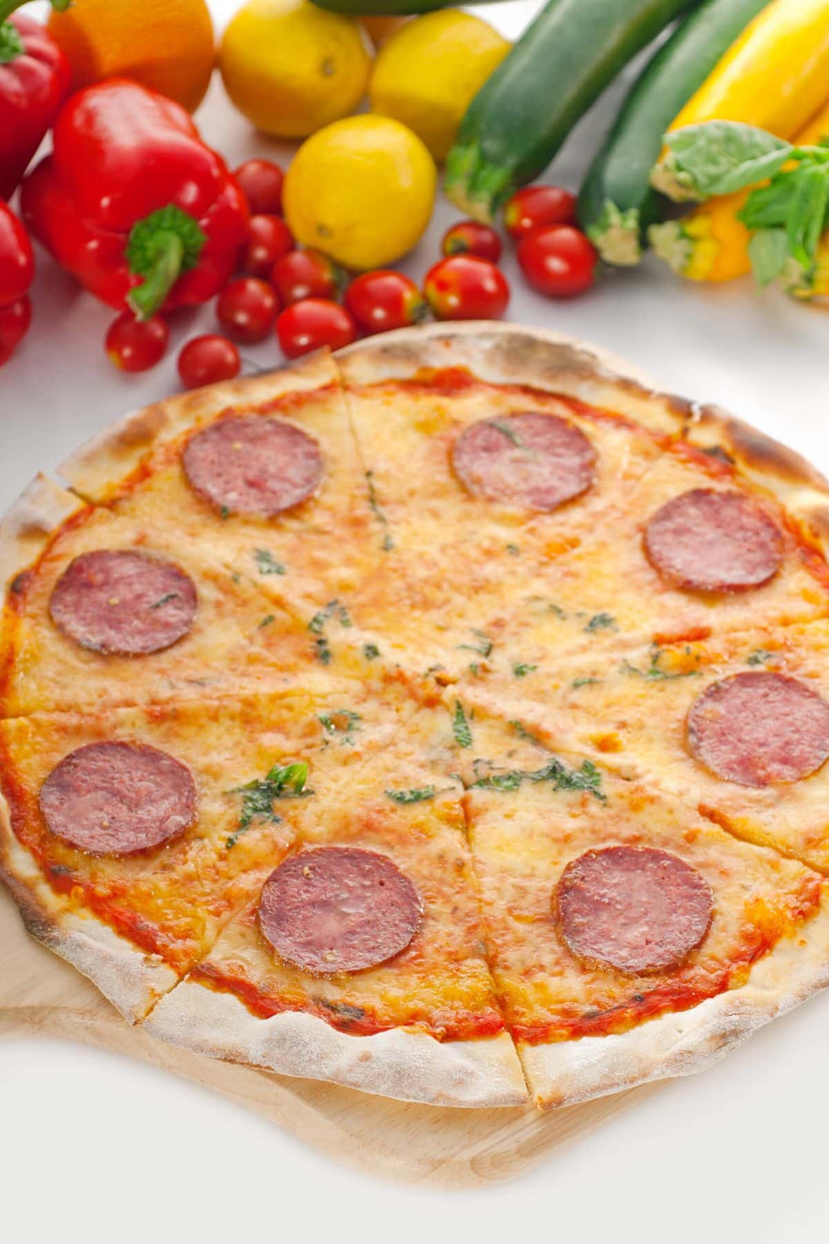 cassava flour pizza with pepperoni.