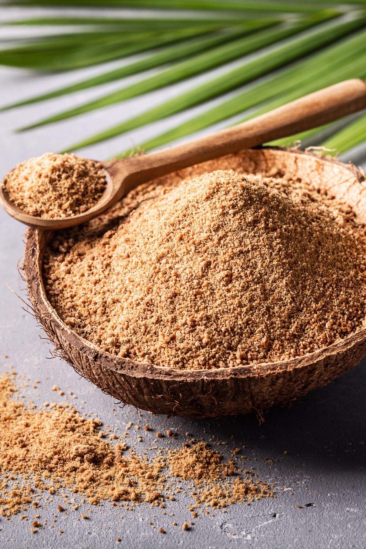 coconut sugar in bowl on table.