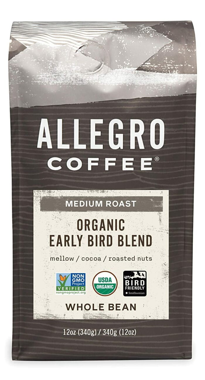a bag of Allegro Coffee Organic Early Bird Blend.