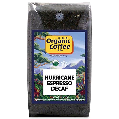 a bag of Hurricane Espresso Decaf Coffee.