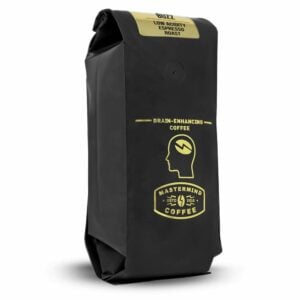 a black bag of Mastermind Coffee.