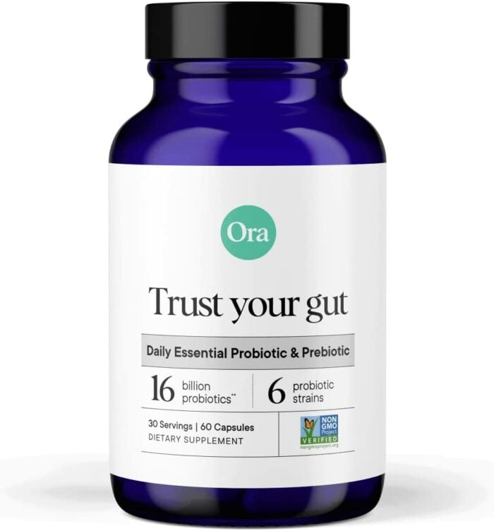 a jar of Ora probiotics with prebiotics.