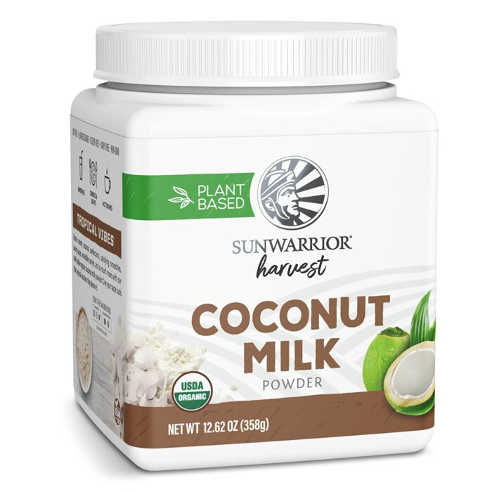 a jug of Sunwarrior Harvest Coconut Milk.