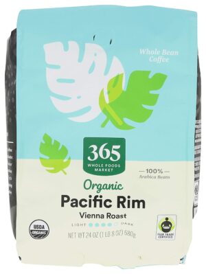 a bag of 365 Whole Foods Market coffee in Pacific Rim Vienna Roast.