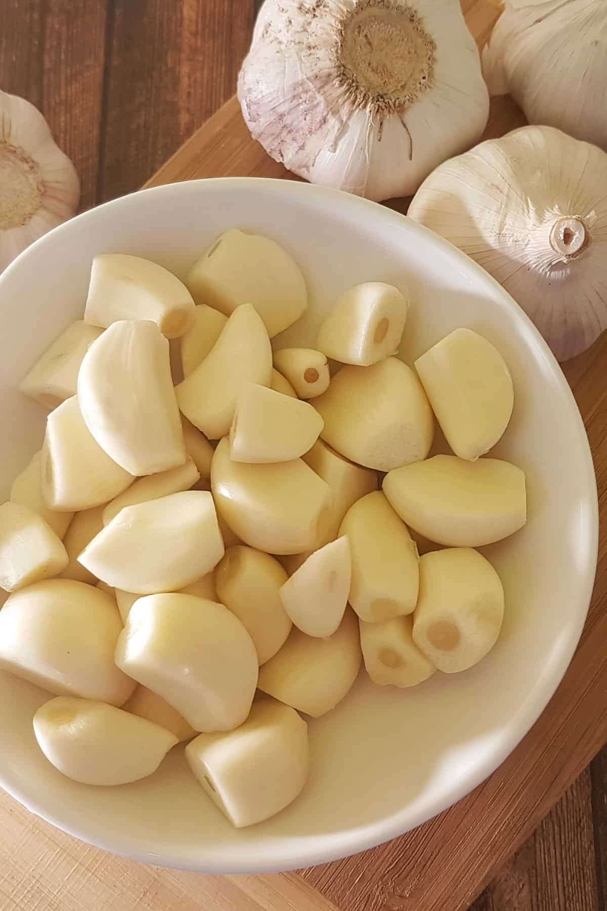 a bowl of garlic.