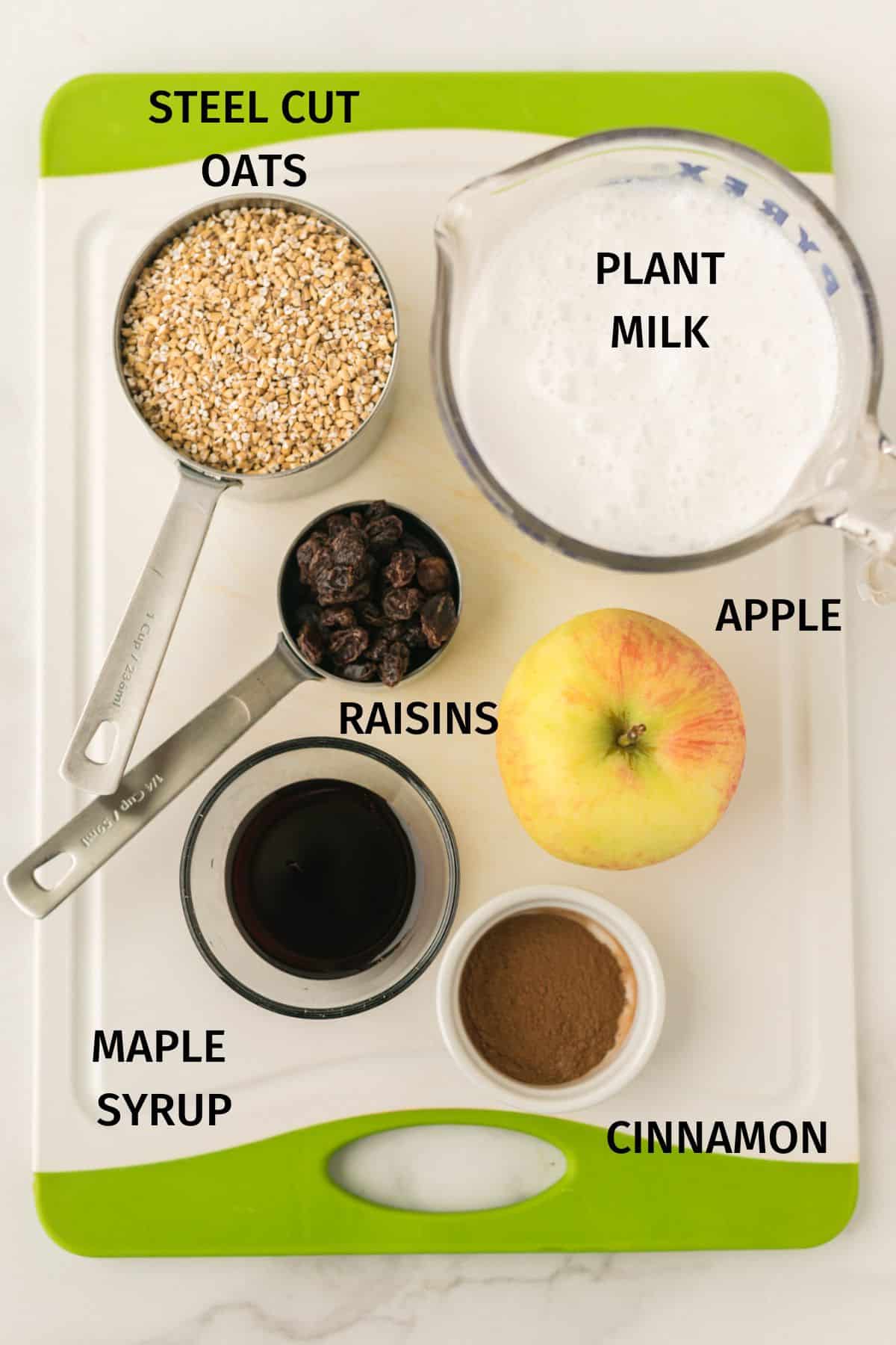 ingredients for instant pot steel cut oats with apple.