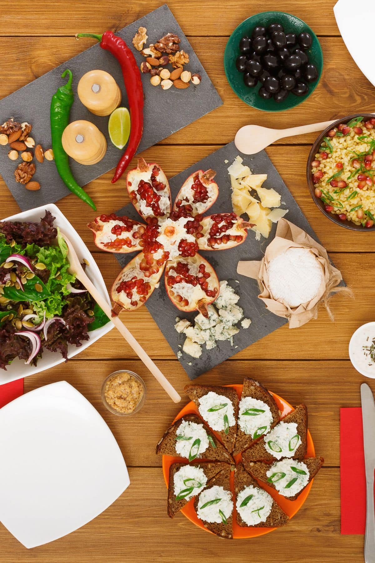 a table set with healthy foods for a party.