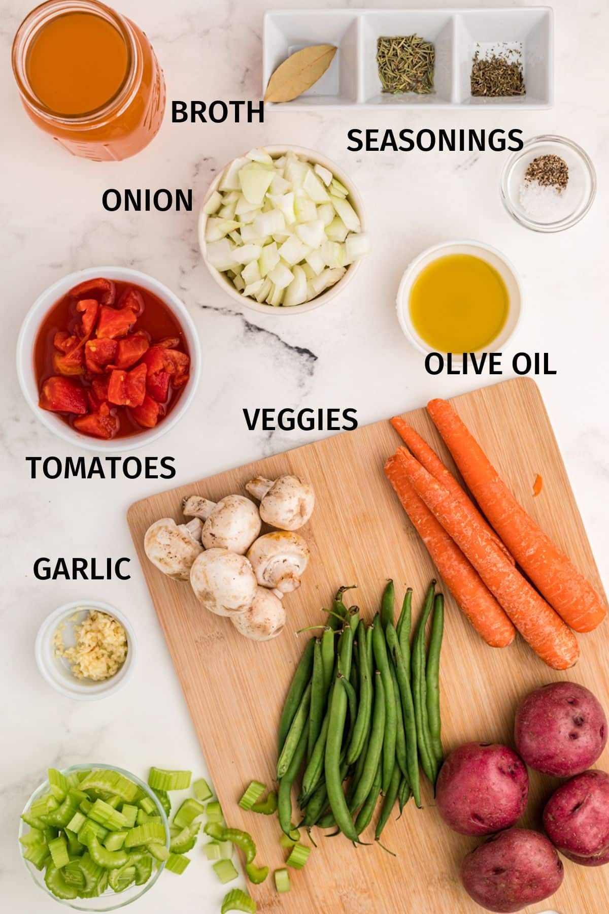 ingredients for vegetable stew recipe.