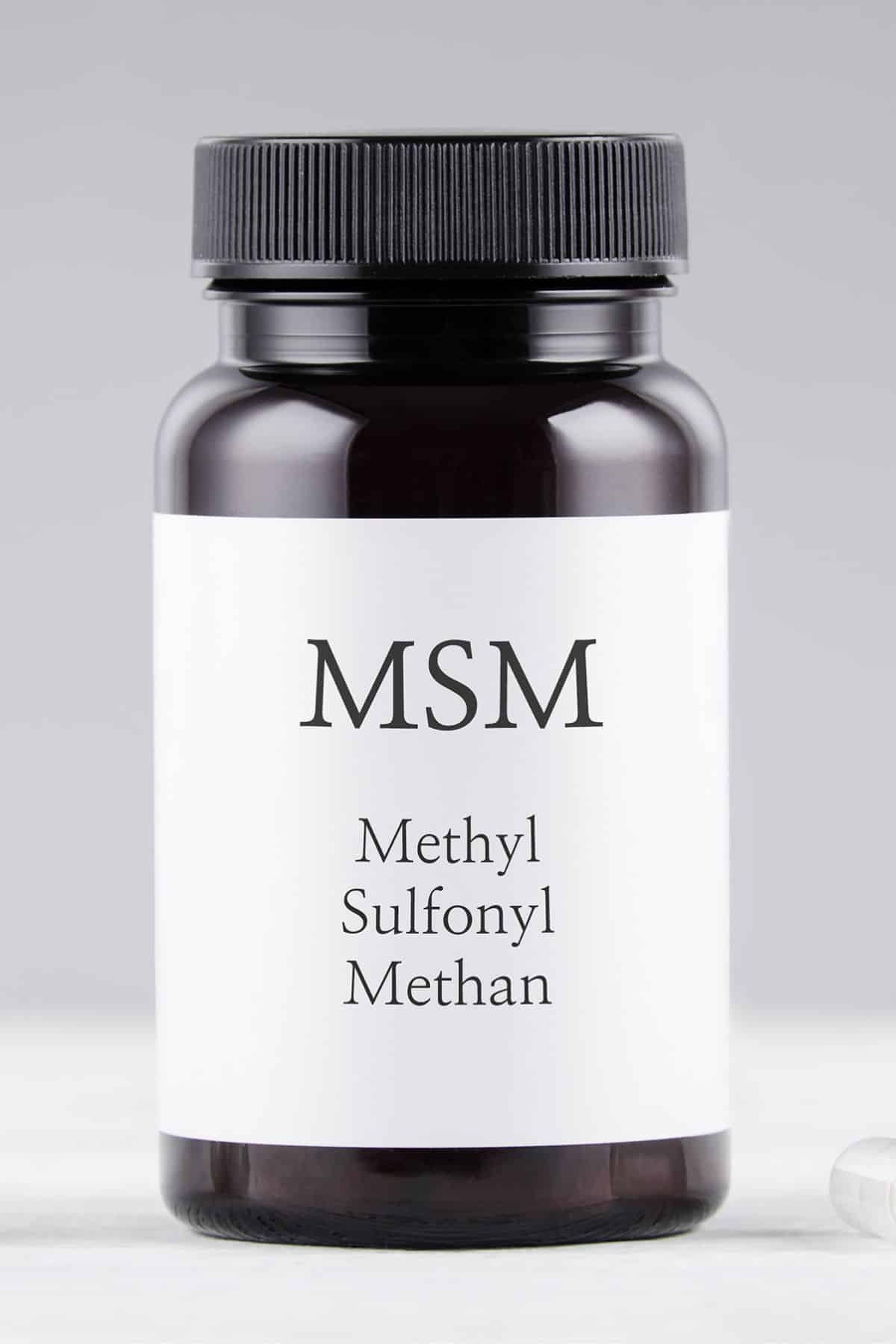 a bottle of the supplement MSM.