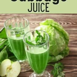 Two calls glasses of green cabbage juice.