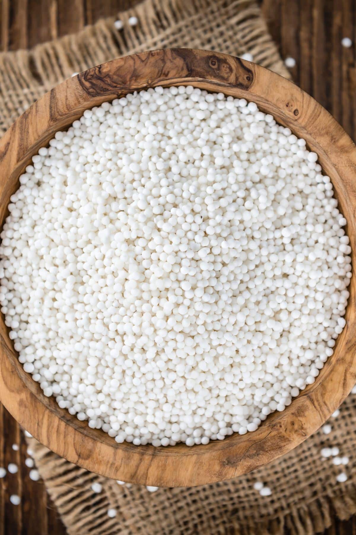 tapioca pearls in bowl on table.