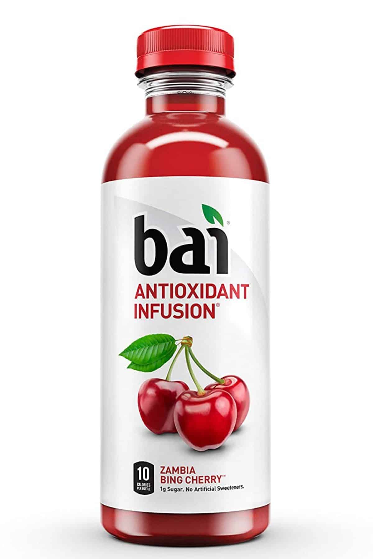 a bottle of Bai water in Zambia Bing Cherry flavor.