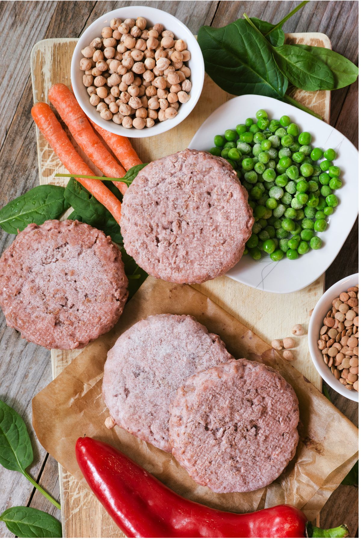 plant based patties on countertop.