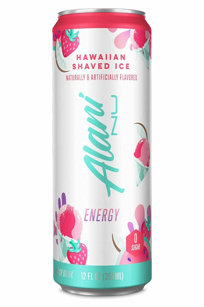 a can of Alani Energy Drink in the flavor Hawaiian Shaved Ice.