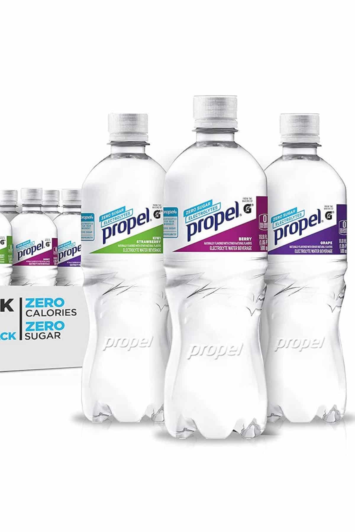 a variety of bottles of Propel water.