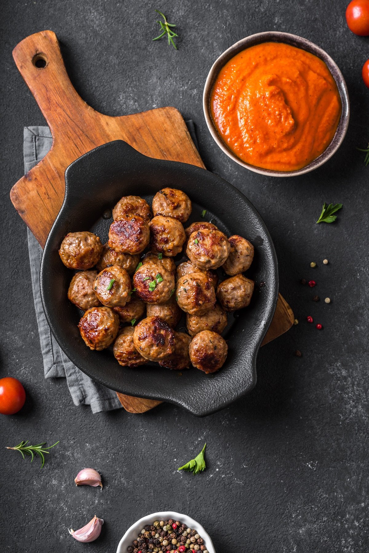 dairy free meatballs in pan.