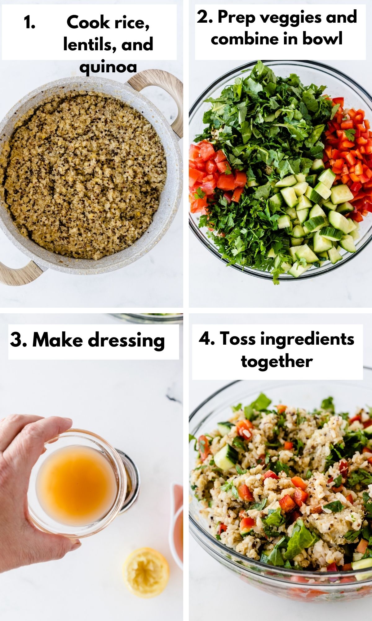 process photos in a collage for costco quinoa salad recipe.