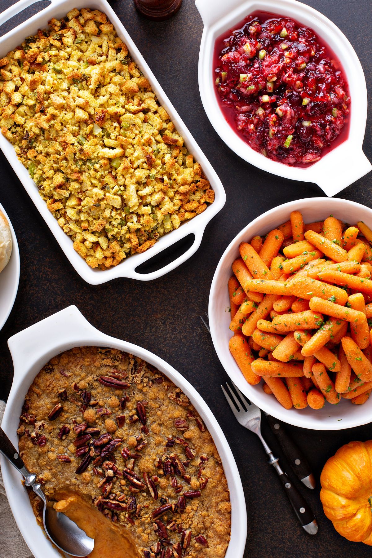 selection of colorful instant pot side dishes on a black countertop.