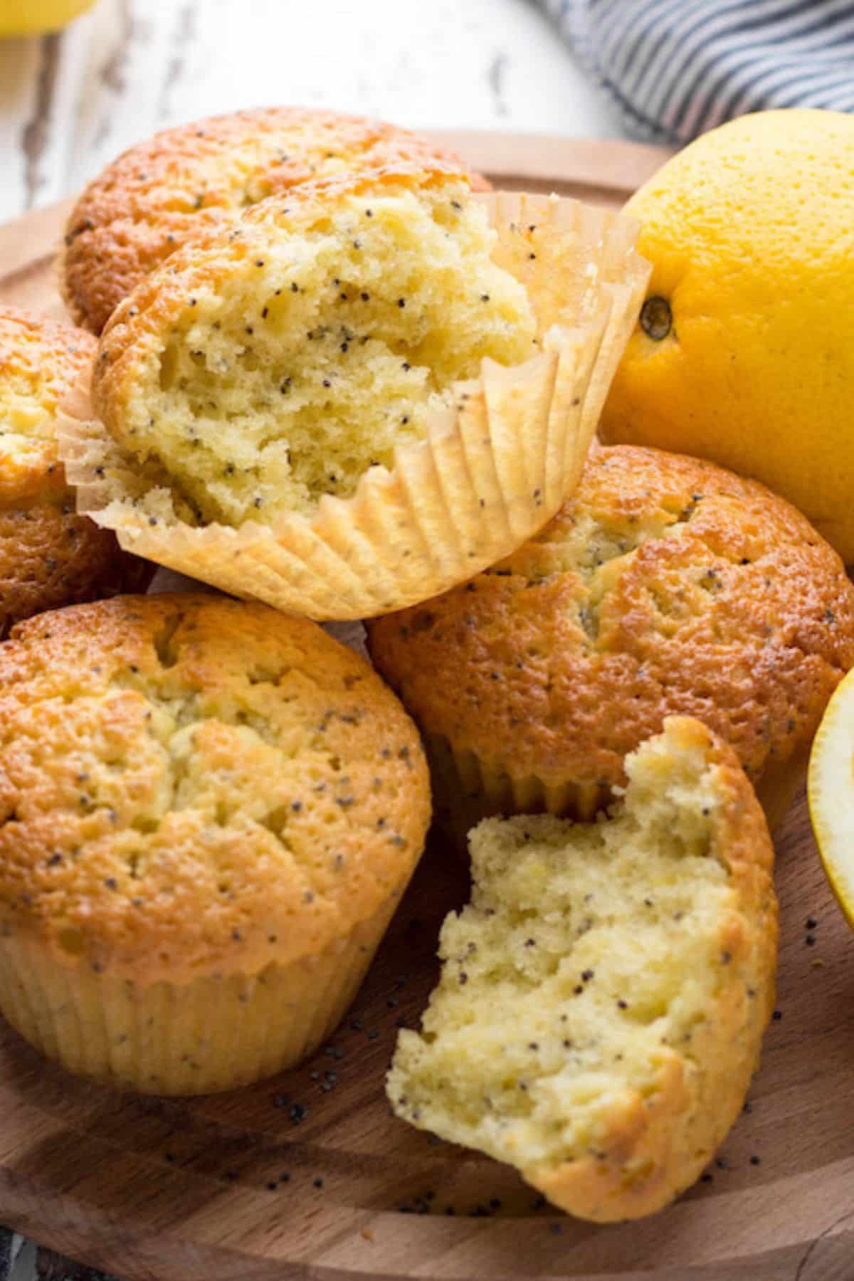 vegan lemon muffins ready to eat.