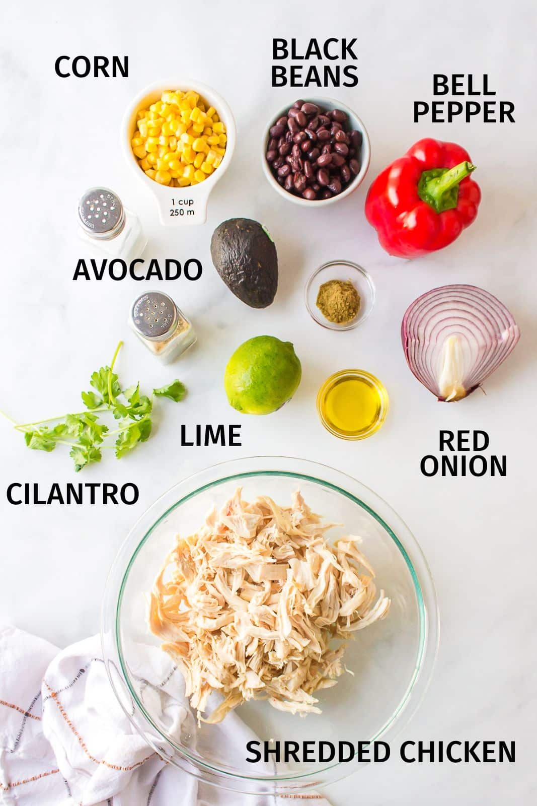 ingredients for Mexican Chicken Salad on a counter.