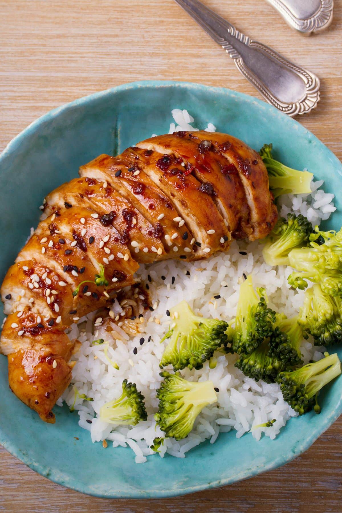 air fryer teriyaki chicken breast with rice.