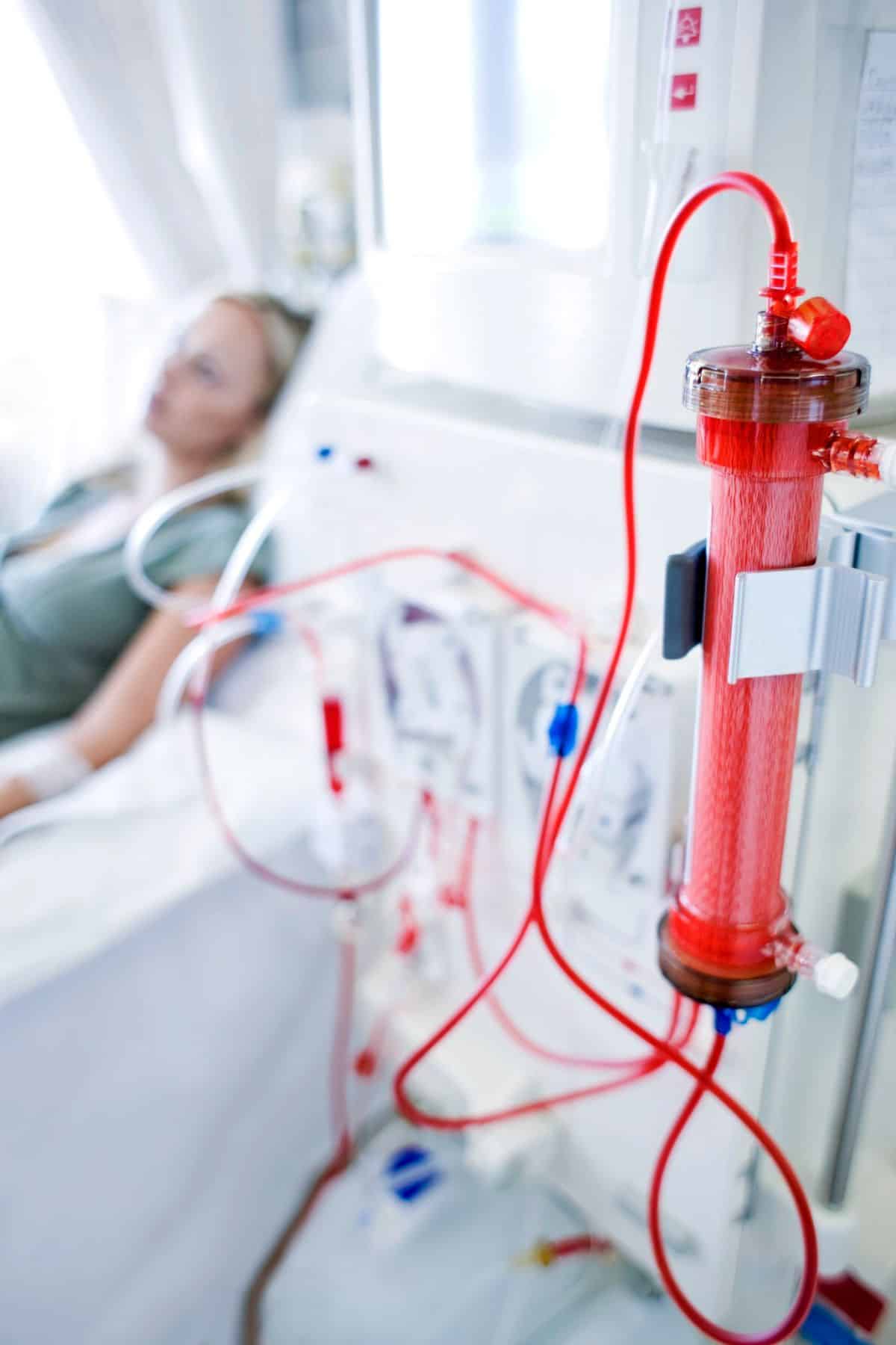 a person using a dialysis machine.