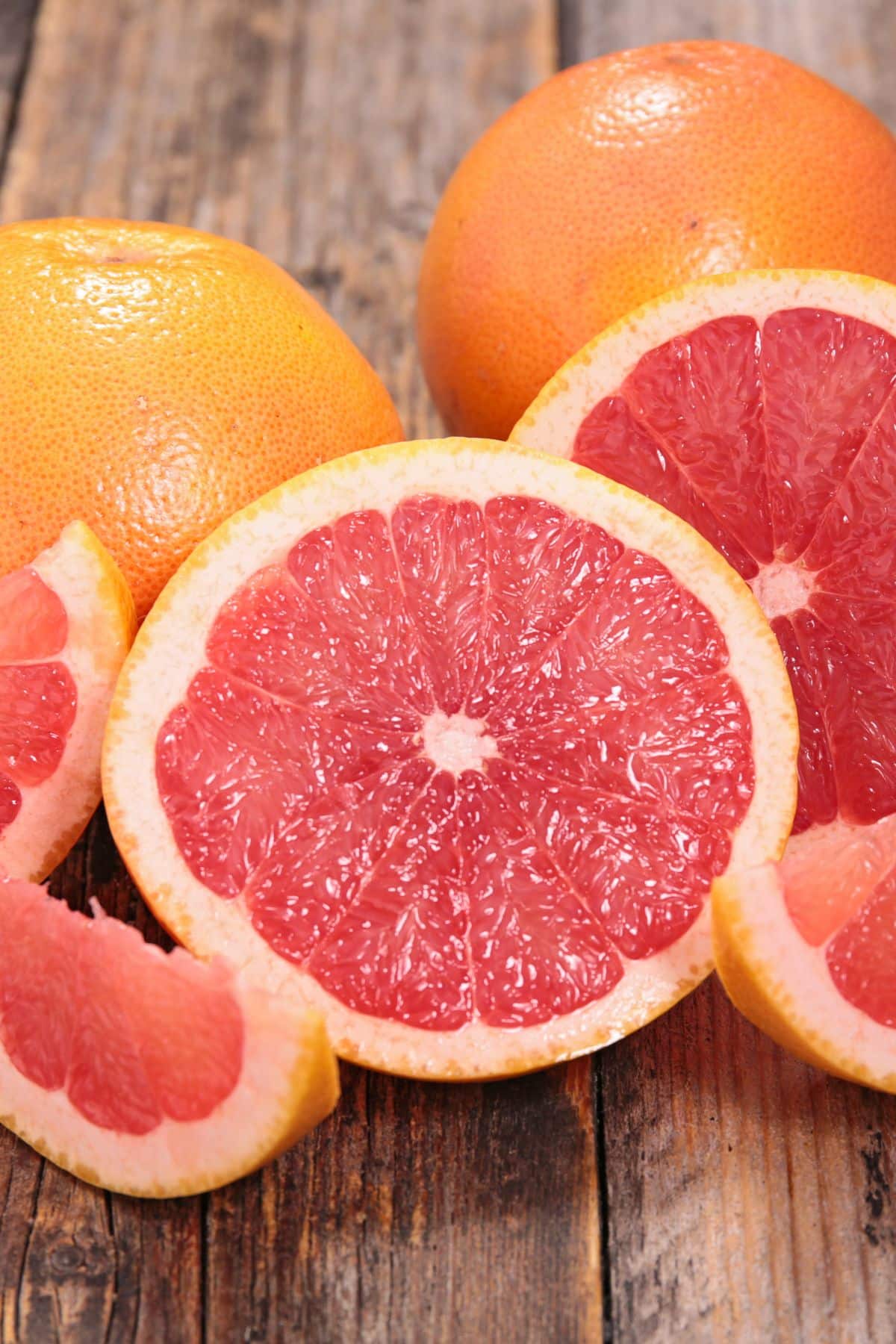 grapefruits on a wooden table.