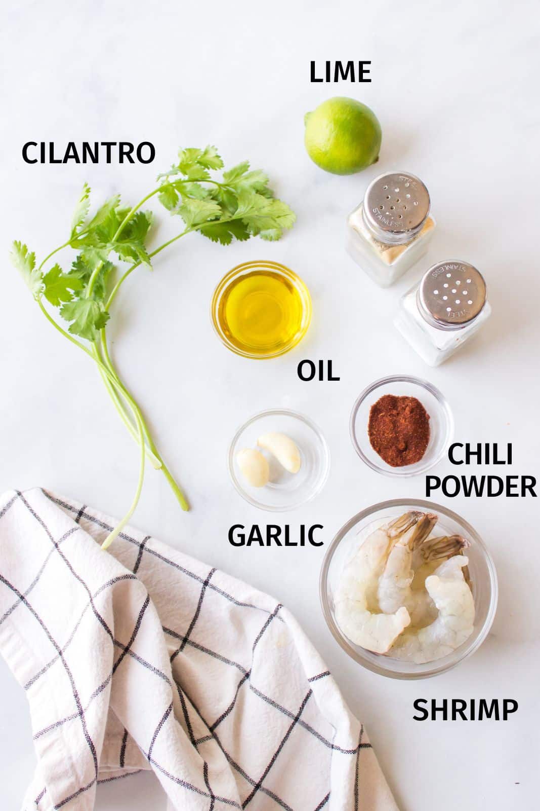 ingredients for cilantro lime shrimp on a counter.