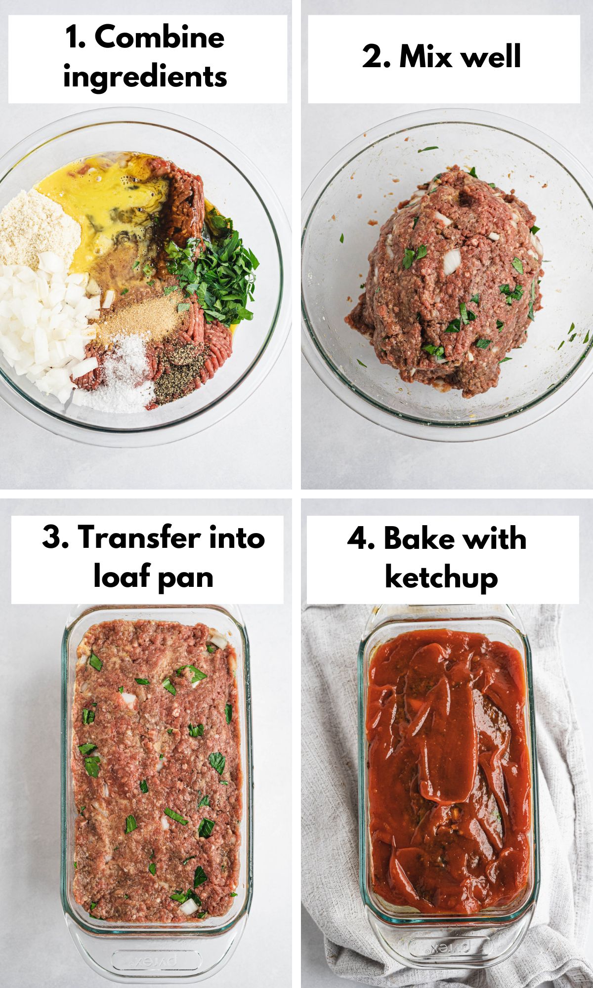 process photos for gluten free meatloaf without breadcrumbs.