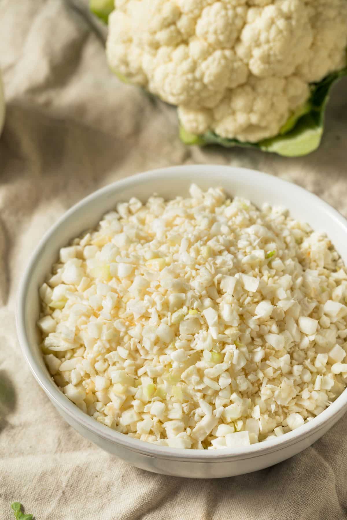 a bowl of riced cauliflower.