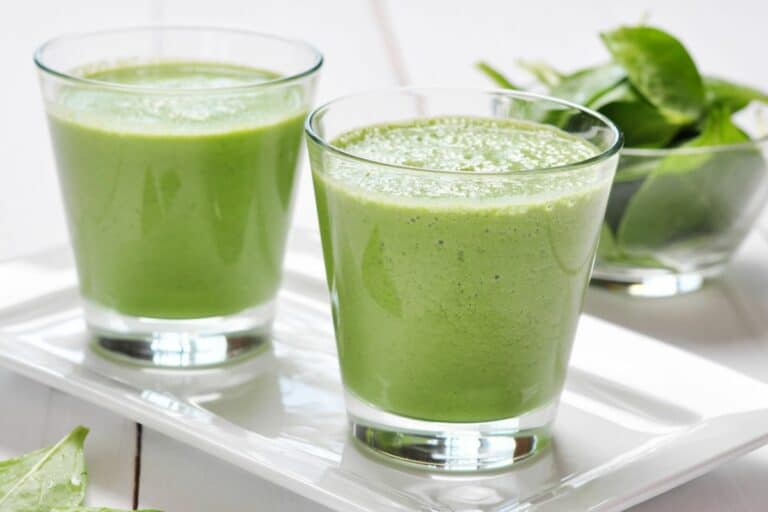 two glasses flat belly spinach smoothie.