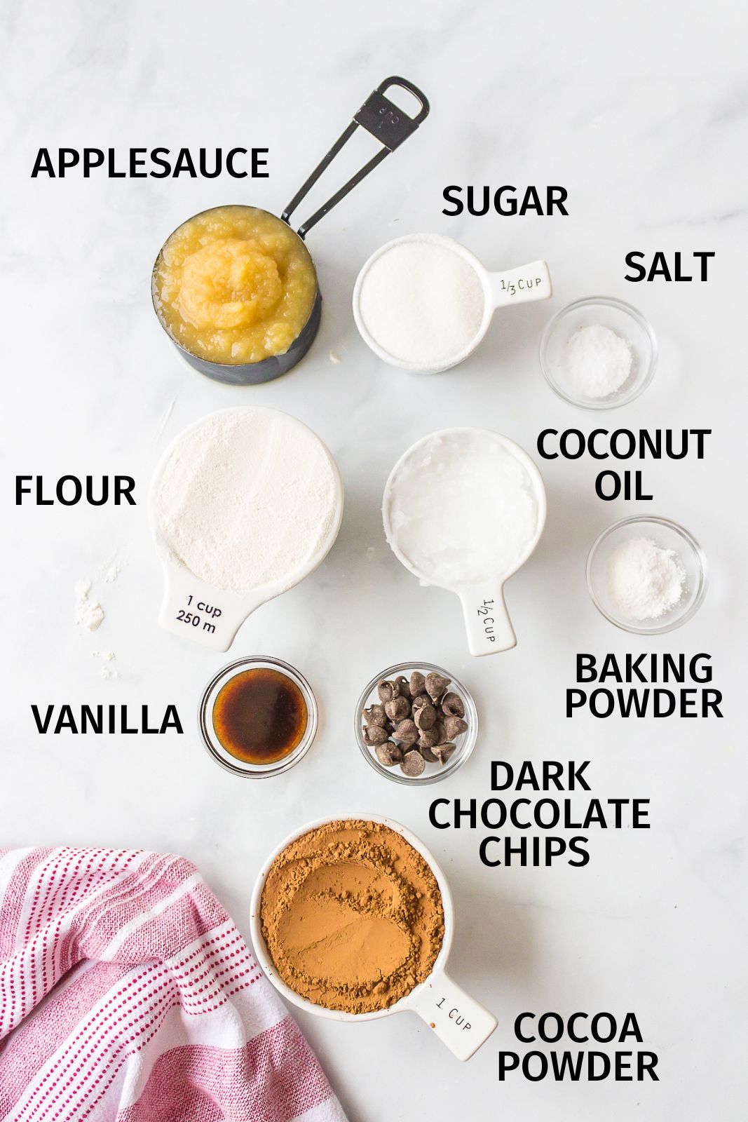 ingredients for dairy-free brownies on a counter.