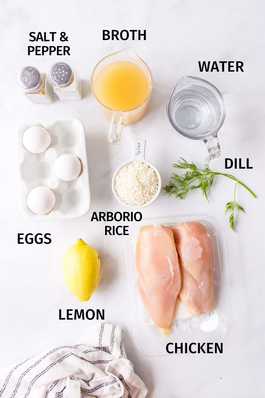 ingredients for avgolemono soup.