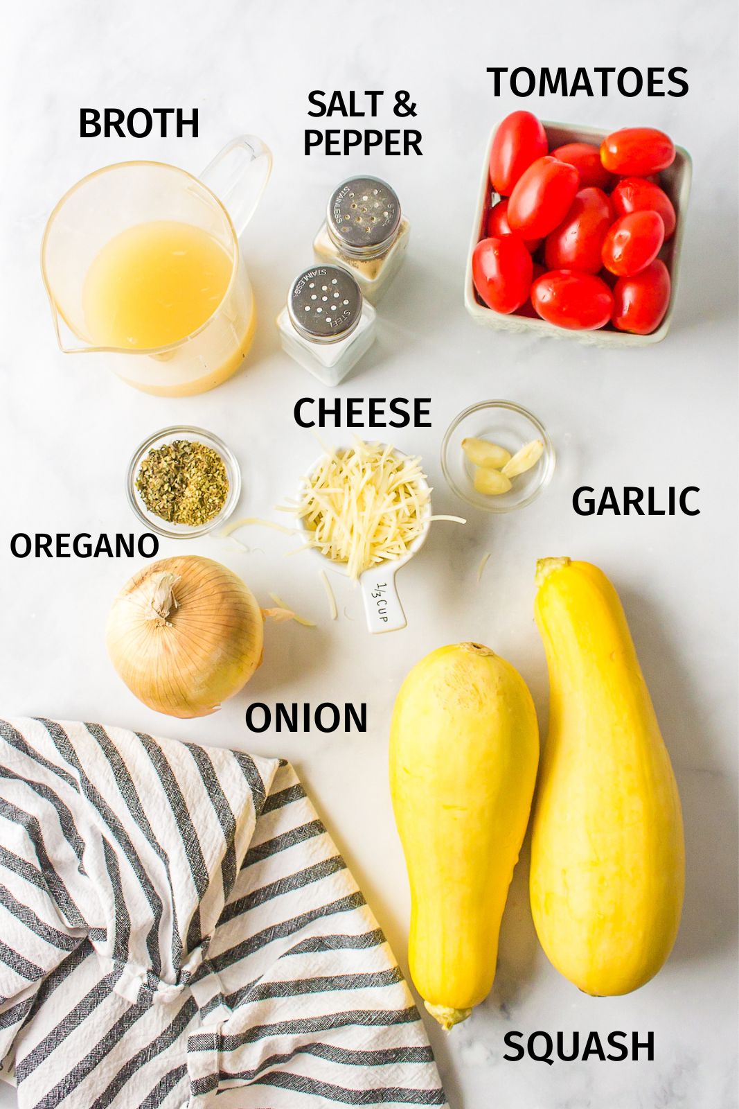 ingredients for Instant Pot Yellow Squash on a counter.