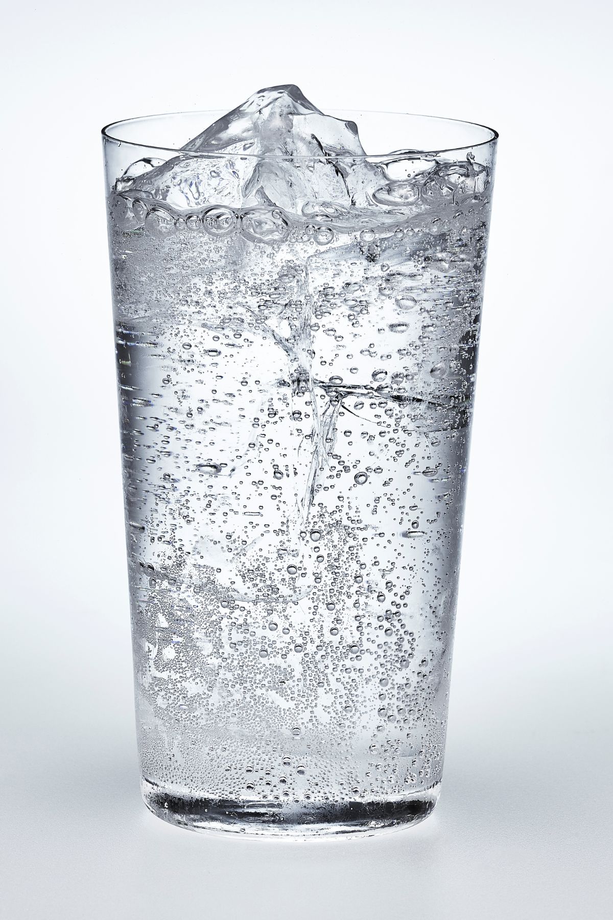 a glass of carbonated water.