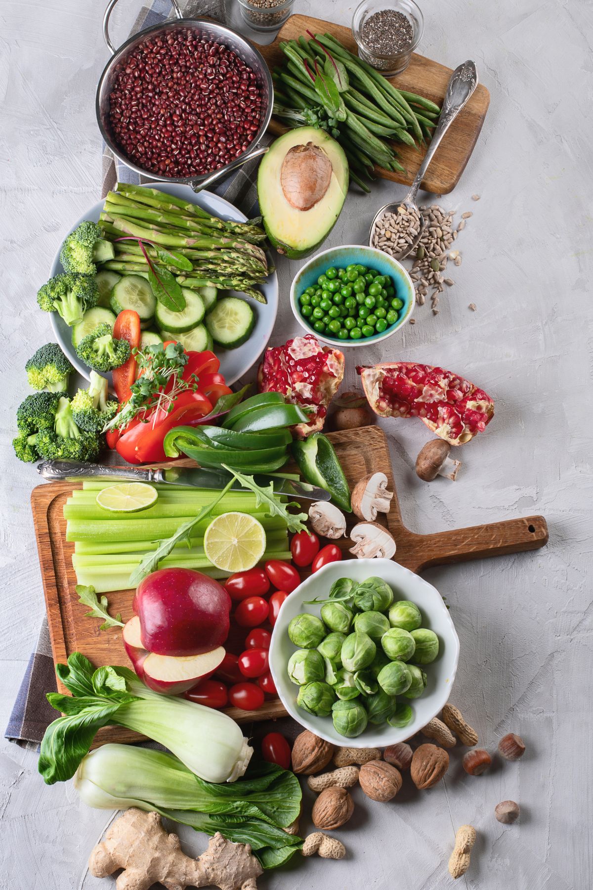 variety of healthy foods on a tabletop.