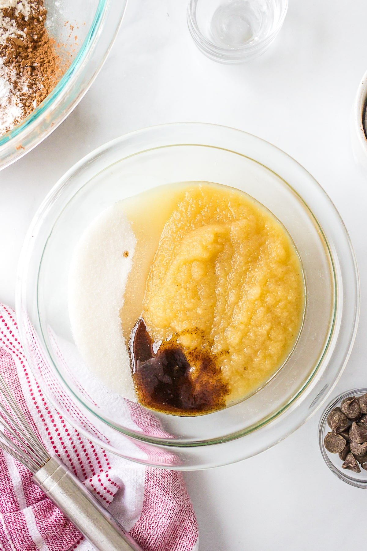 bowl with wet ingredients for dairy-free brownies.