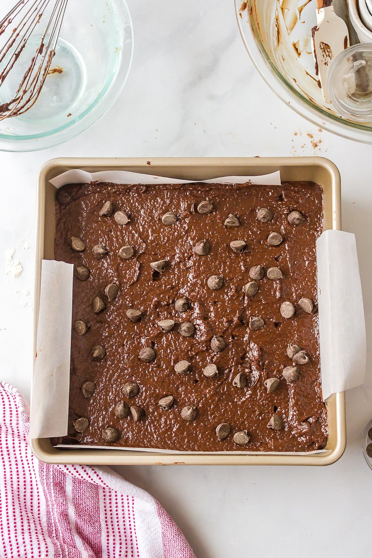 baked dairy-free brownies in pan.
