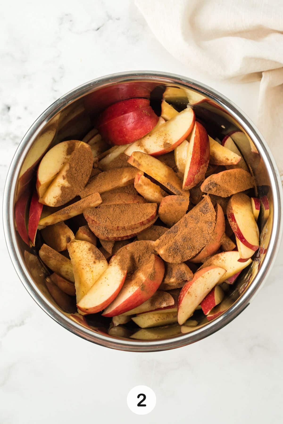 chopped apples inside instant pot pressure cooker.