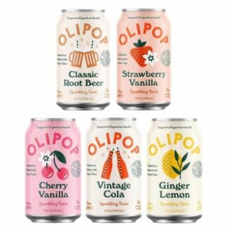 five varieties of Olipop in cans.