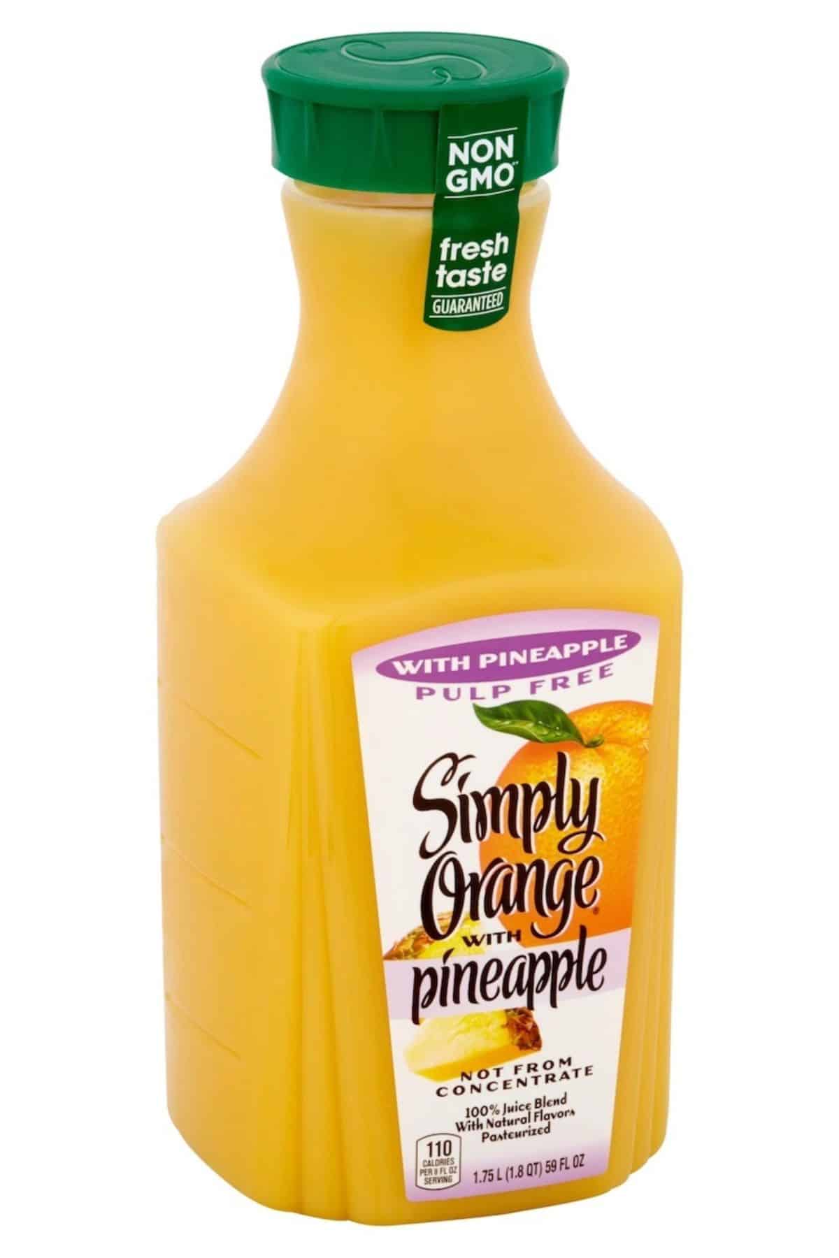 a bottle of Simply Orange with pineapple.