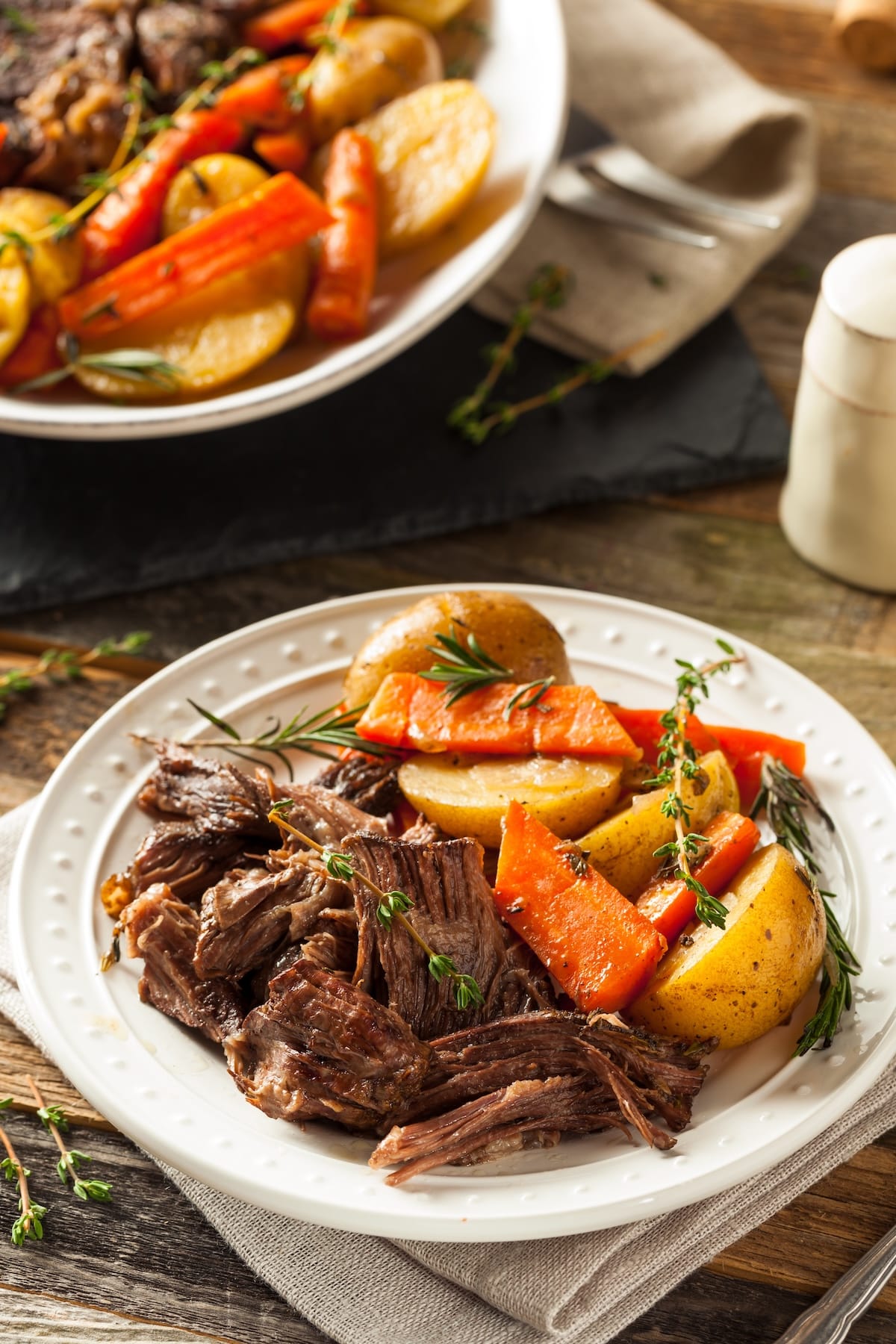 slow cooker tri tip roast serving plate.