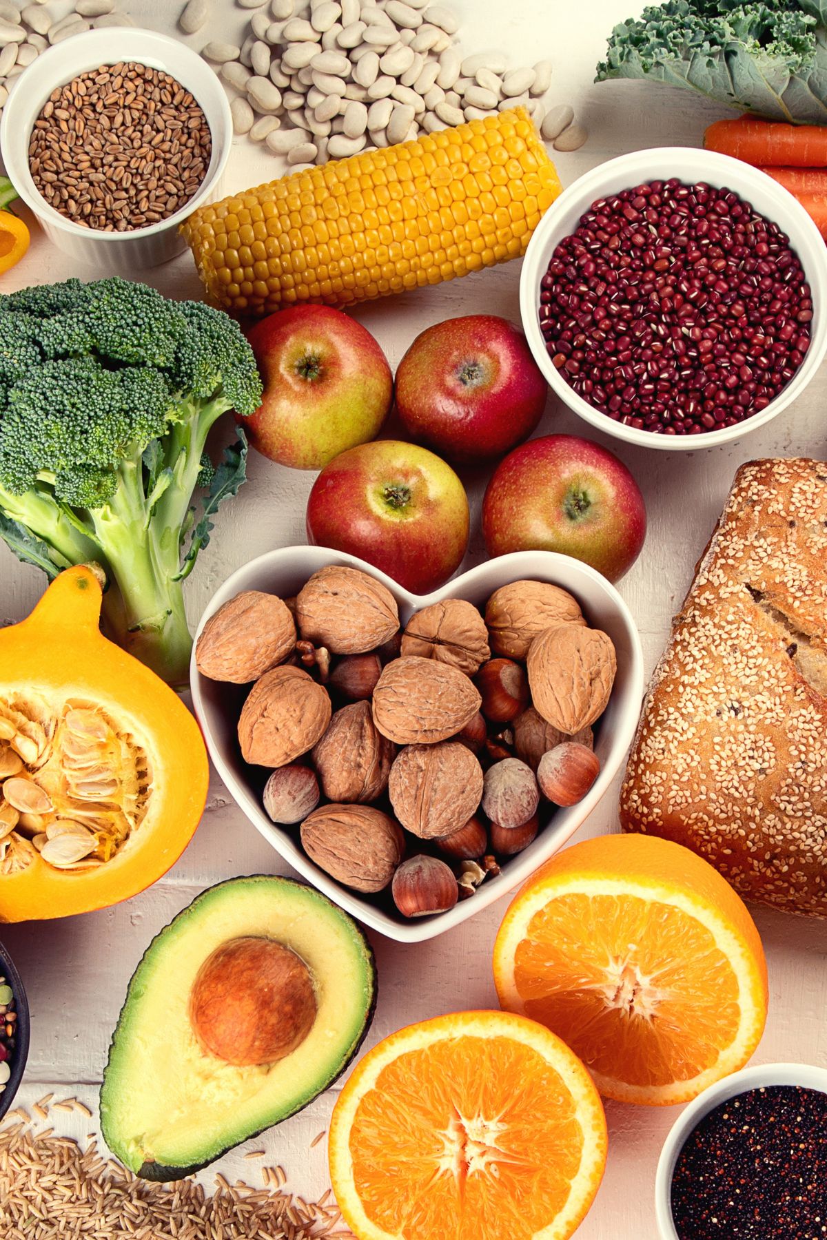 a large variety of whole foods found in an ancestral diet on a table.