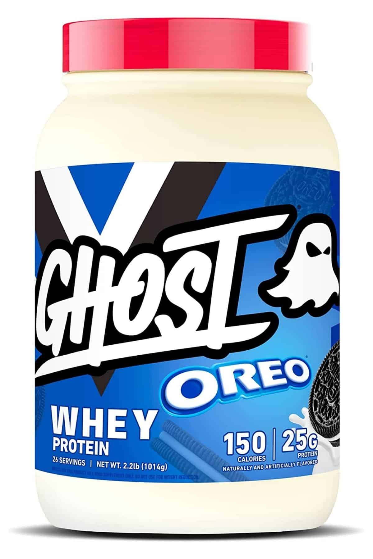 a jar of Ghost Protein in Oreo flavor.