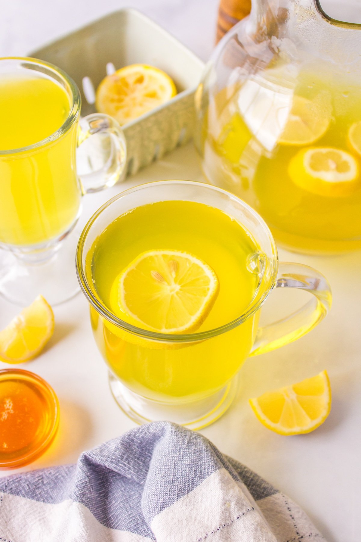 lemon ginger turmeric tea in a mug.