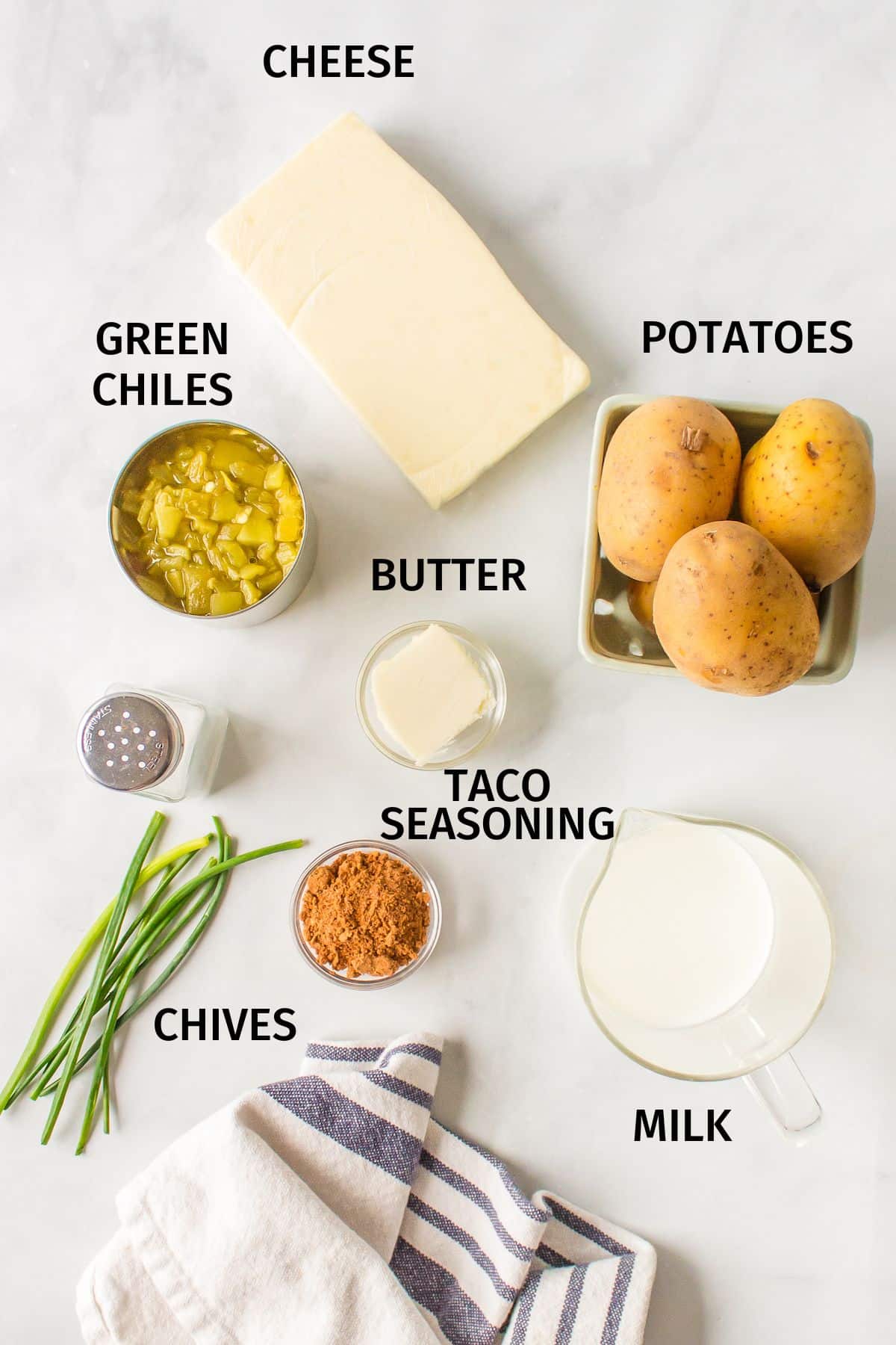 ingredients for Mexican mashed potatoes on a counter.