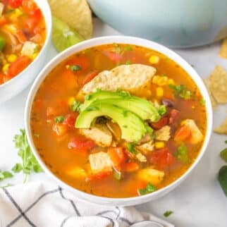 Panera chicken tortilla soup in a white bowl.