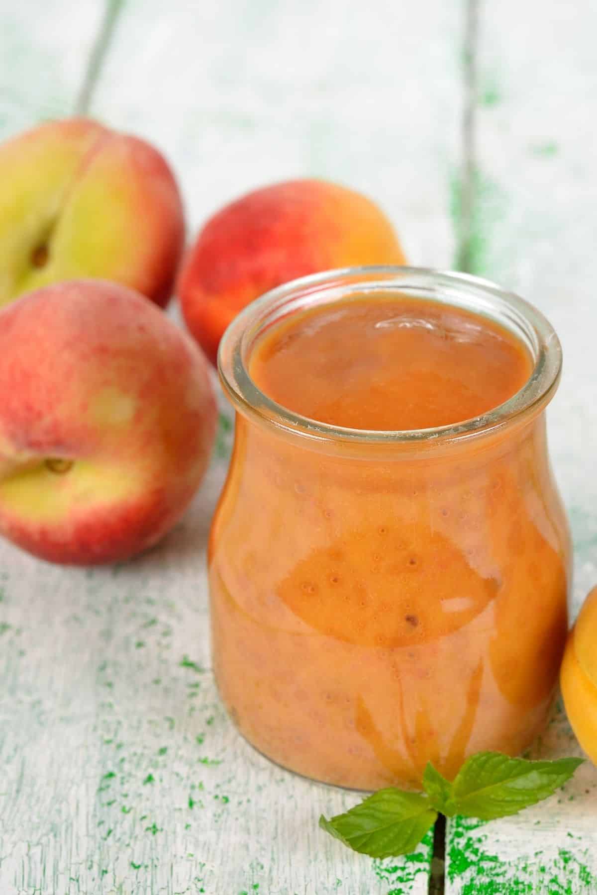 peach puree in a jar.